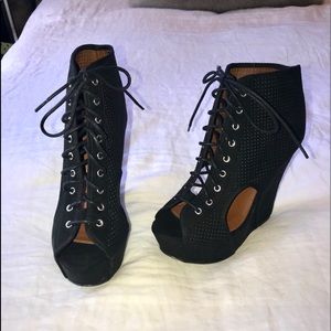 Qupid Shoes Heels Platform Wedges Lace up